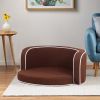 30" Brown Round Pet Sofa, Dog sofa, Dog bed, Cat Bed, Cat Sofa, with Wooden Structure and Linen Goods White Roller Lines on the Edges Curved Appearanc