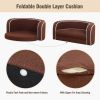 30" Brown Round Pet Sofa, Dog sofa, Dog bed, Cat Bed, Cat Sofa, with Wooden Structure and Linen Goods White Roller Lines on the Edges Curved Appearanc