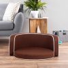 30" Brown Round Pet Sofa, Dog sofa, Dog bed, Cat Bed, Cat Sofa, with Wooden Structure and Linen Goods White Roller Lines on the Edges Curved Appearanc