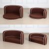 30" Brown Round Pet Sofa, Dog sofa, Dog bed, Cat Bed, Cat Sofa, with Wooden Structure and Linen Goods White Roller Lines on the Edges Curved Appearanc